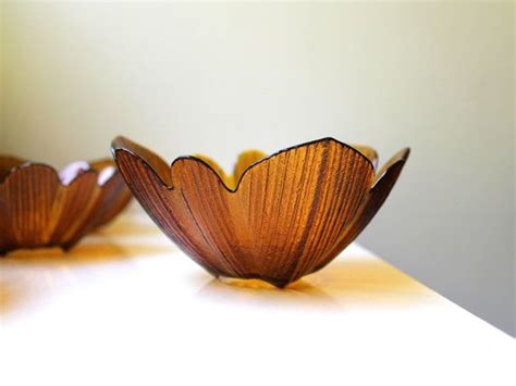 Mid Century Amber Glass Petal Bowls Ribbed Textured Etsy Amber