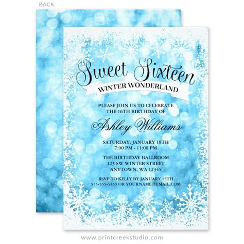 sweet  winter wonderland blue glitter lights invitations