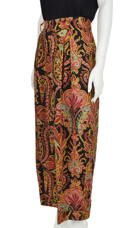 vintage 80s brightly colored paisley pleated linen pants by christian lacroix shop thrilling