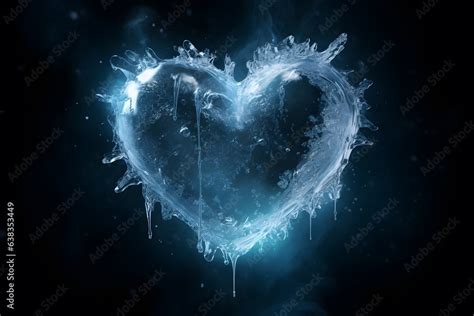 Blue Ice Heart Shape Clear With Ice Crystals And Icicle Black