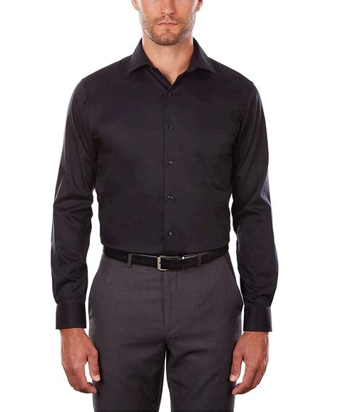 Mens Dress Shirt Regular Fit Flex Collar Stretch Black Size 170 V