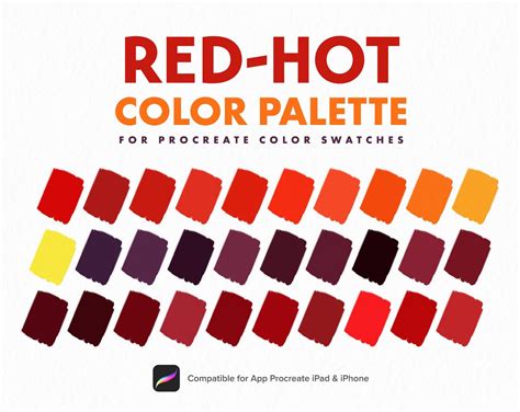 Red Hot Color Palette Fire Color Hot Summer Color Procreate Palette Procreate Tools