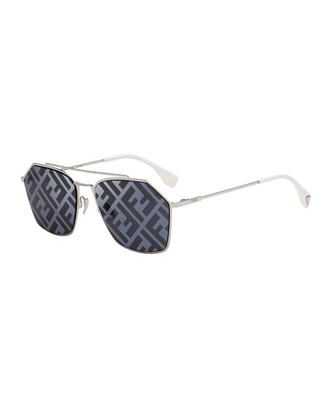 Fendi Men S 56mm Ff Logo Monogram Geometric Metal Sunglasses Neiman Marcus