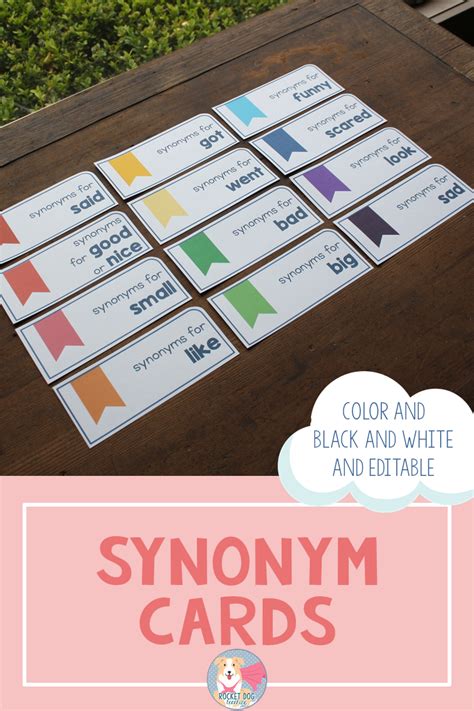 Editable Synonym Cards For Writing Demonstrate The Relationship