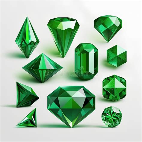 Set Of Green Diamonds Isolated On White Background 3d Illustration