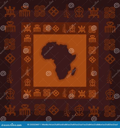African Hieroglyphs With Africa Map Adinkra Symbols Stock Vector