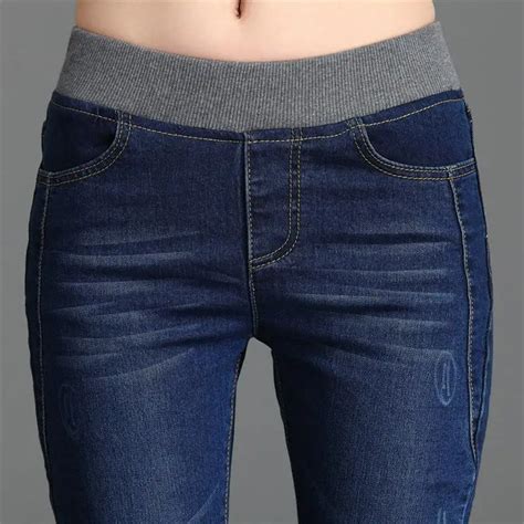 Women Jeans Denim 2015 With High Waist Elastic Waist Blue Stretch Plus Size Slim Skinny Jeans
