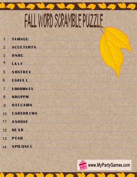 Free Printable Fall Word Scramble Puzzle In 2020 Fall