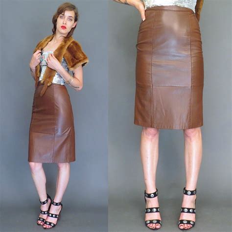 Vintage 80s Brown Leather High Waisted Pensile Skirt Boho Etsy