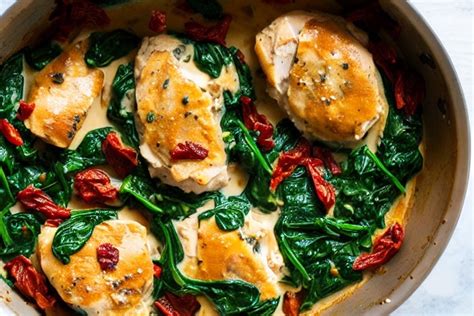 One Pot Creamy Tuscan Chicken With Sun Dried Tomatoes And Spinach