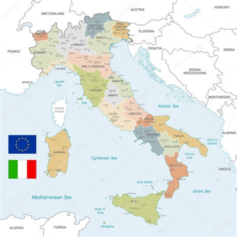 Mapa Vectorial De Italia Con Fronteras Administrativas Ciudad Y Región