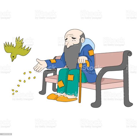 The Poor Old Man Was Sitting In The Garden Feeding The Birds Stock Illustration Download Image