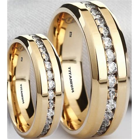 Matching His And Hers Titanium Simulated Diamonds Ring Set