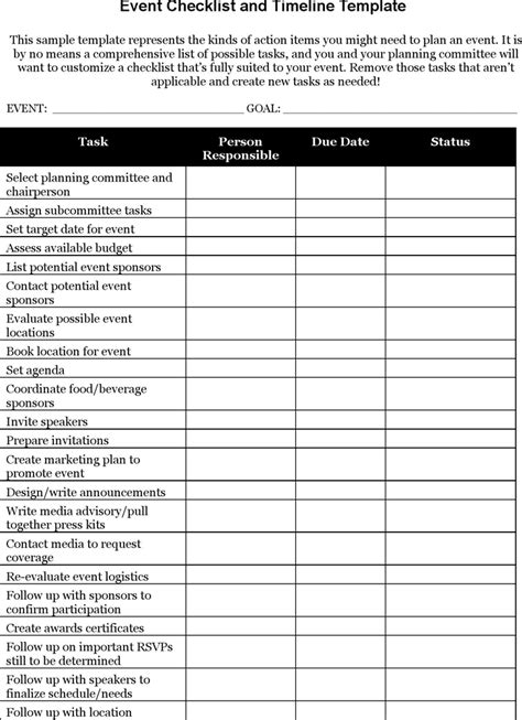 event checklist  timeline template  kb