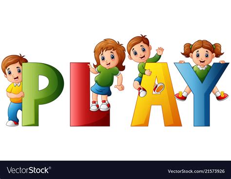 Happy Children With The Word Play Royalty Free Vector Image