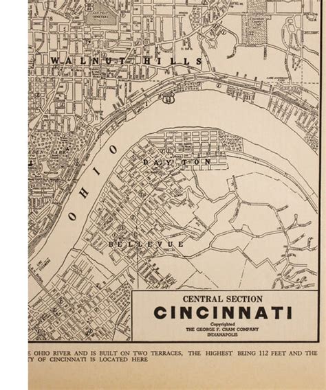 Vintage Framed City Map Cincinnati High Street Market