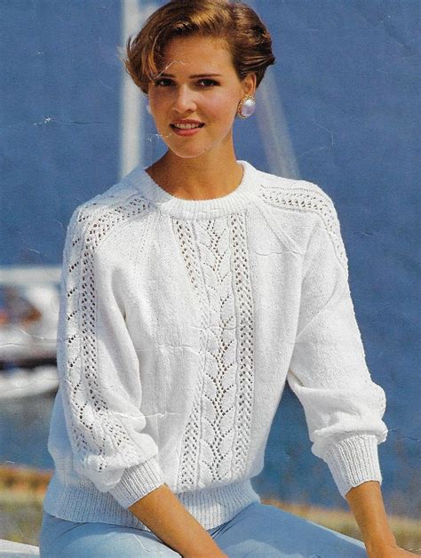 Womens Lace Panel Sweater Knitting Pattern 4 Ply Yarn Etsy Australia