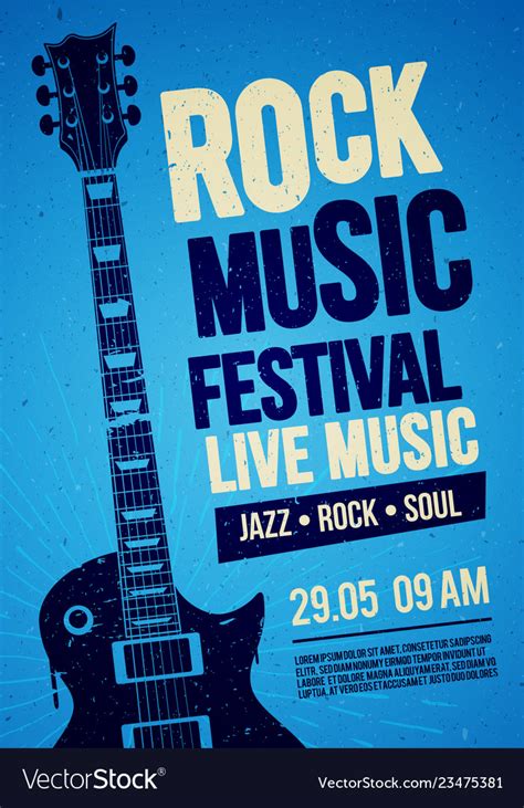 Rock Festival Concert Poster Design With Guitar Vector Image