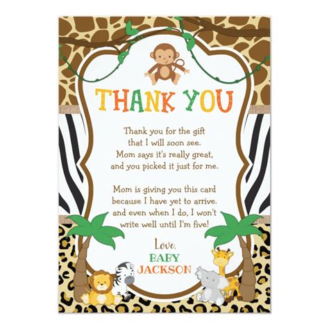 Safari Baby Shower Thank You Card