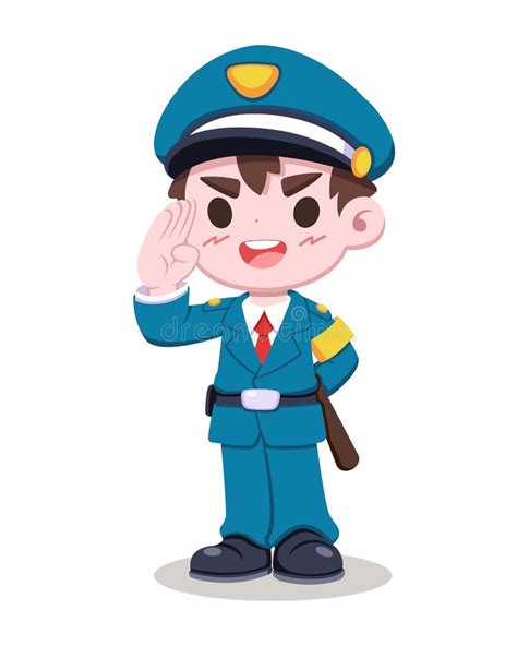 Cute Style Security Guard Saluting Cartoon Illustration Stock
