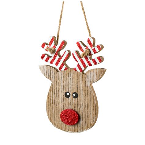 45 Wood Reindeer Head Ornament Red Glitter 78788