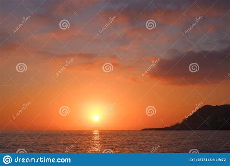 The Sun And His Lights Orange Color Evening Sunset On The Banks Of The