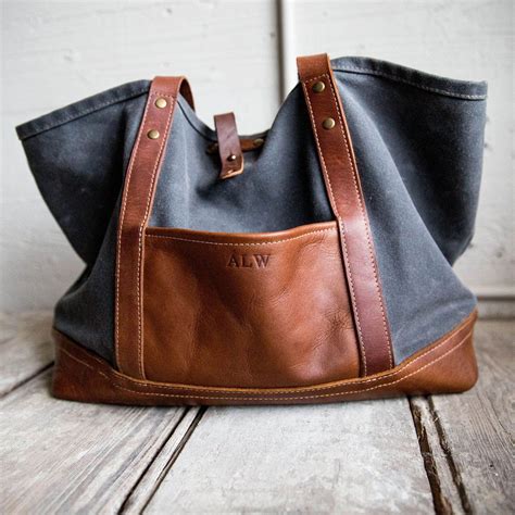 The Market Tote Fine Leather And Waxed Canvas Bag Purse Waxed Canvas Bag Waxed Canvas Tote