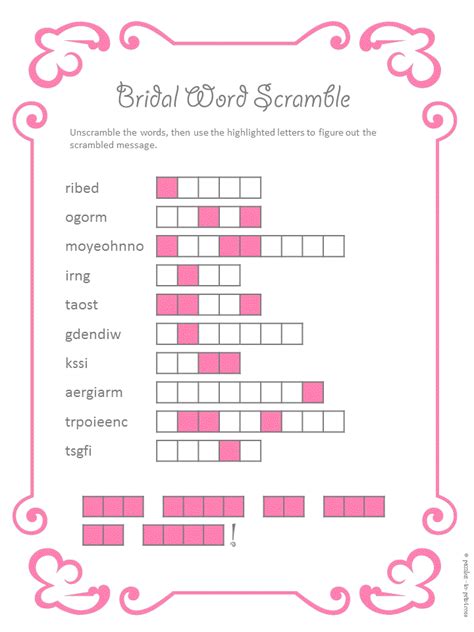 bridal shower word scramble