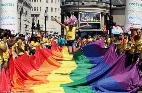 London Pride Capital Bursts With Rainbow Colours Daily Mail Online