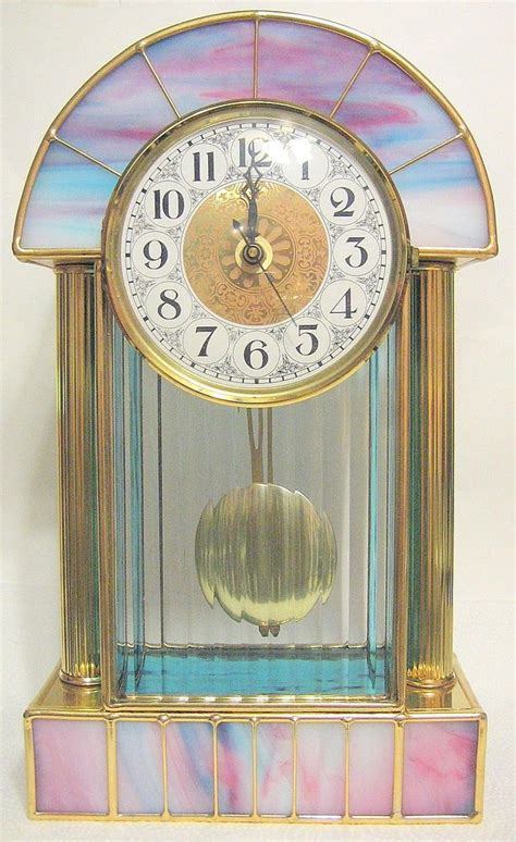 Black glass pendulum clock 50cm. Stained Glass Vintage Pendulum Clock Large Mantle Battery ...