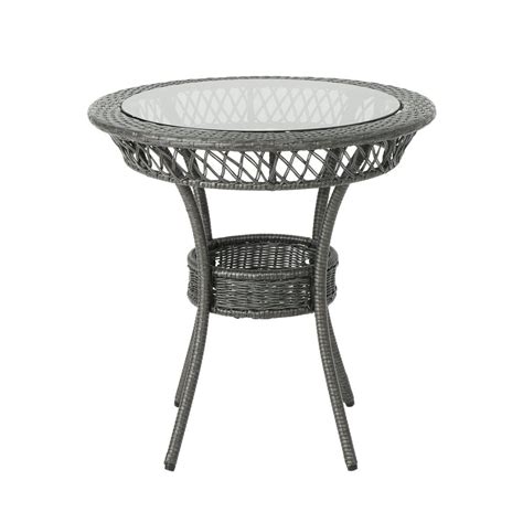 Featuring a stunning lattice pattern, this set exudes a charming farmhouse style. Noble House Figi Gray Round Wicker Outdoor Dining Table ...