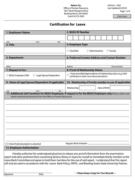 Bgsu Lb Form 1003 2018 Fill And Sign Printable Template Online Us