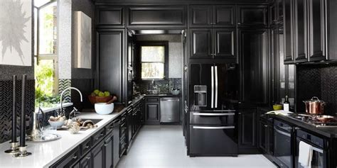 Black cabinets are an elegant option that feels way more glam than plain white. 12 Black Kitchens - Black Cabinet and Backsplash Ideas