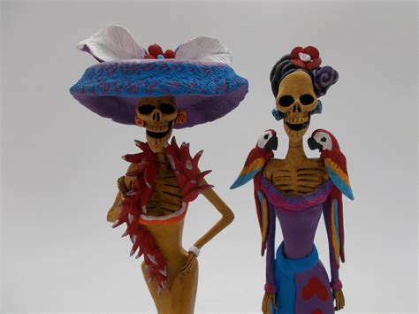 2 Catrina Set Handmade Clay Sculpture Figurines Lot Mexican Etsy