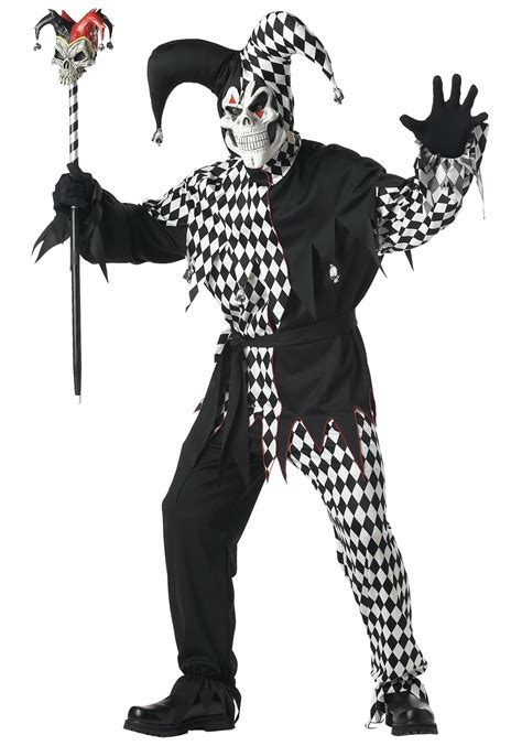Mens Scary Jester Costume Adult Wicked Clown Costumes