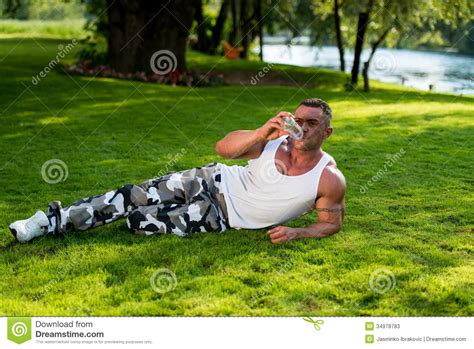 Man Drinking Water After Exercise Stock Image Image Of