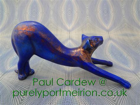 Paul Cardew Design Cool Catz Stretching Blue Raku Pcd26