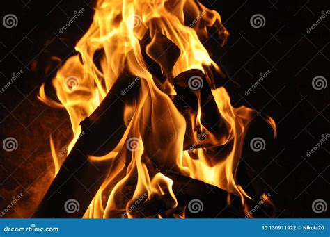 Inferno Flame Fire On Black Background Close Up Stock Photo Image Of