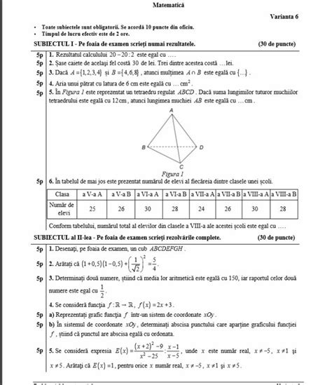 Evaluare Nationala 2017 Matematica Subiectele Si Barem Pentru Examenul