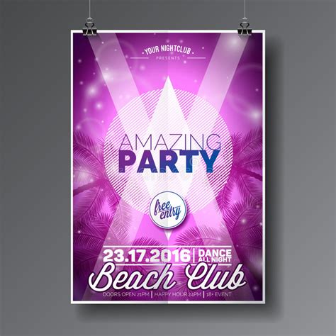 Vector Summer Beach Party Flyer Design With Typographic Elements On