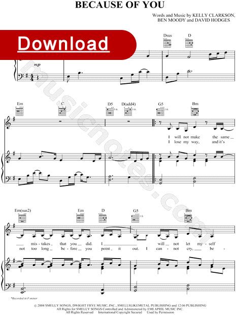 Because Of You Sheet Music, Kelly Clarkson