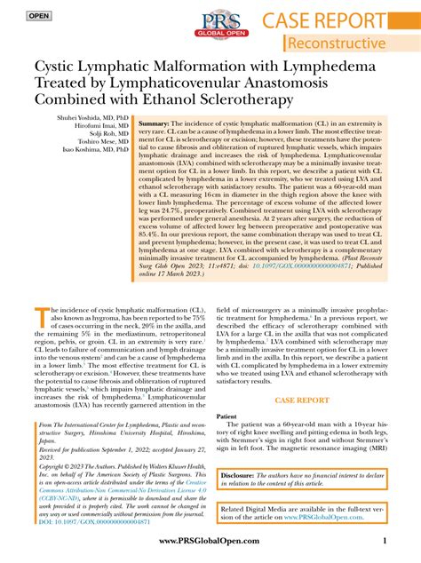 Pdf Cystic Lymphatic Malformation With Lymphedema Treated By
