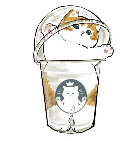 A Drawing Of A Cat In A Starbucks Cup