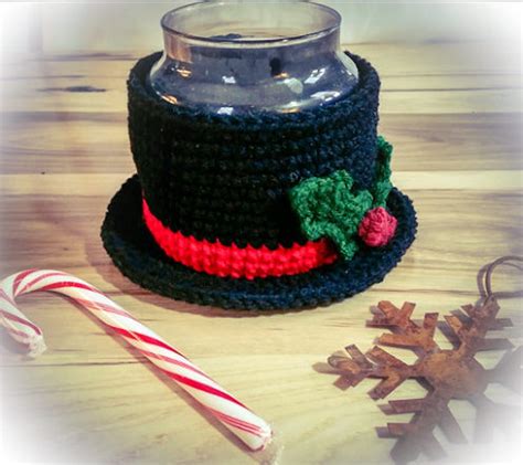 crochet snowman top hat candy dish or candle holder pattern etsy