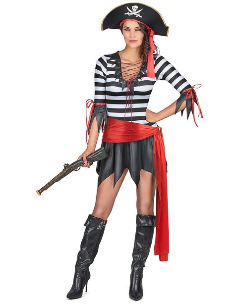 Sexy Piratin Damenkostüm Seeräuberin Schwarz Weiss Rot Günstige Faschings Kostüme Bei Karneval