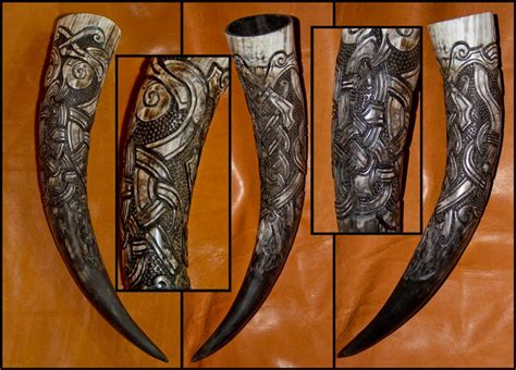 Norse And Viking Leather Art Bone Jewelry And Drinking Horns By