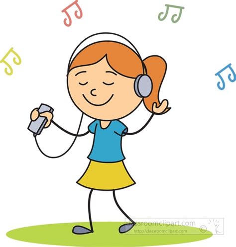 Girl Wearing Headphones Listening Music Classroom Clip Art