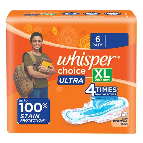 Whisper Choice Ultra Wings Sanitary Pads Xl 6 Count Price Uses Side