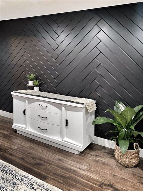 Living room makeover with wood accent wall: Herringbone Accent Wall - DIY in 2020 | Black accent walls ...