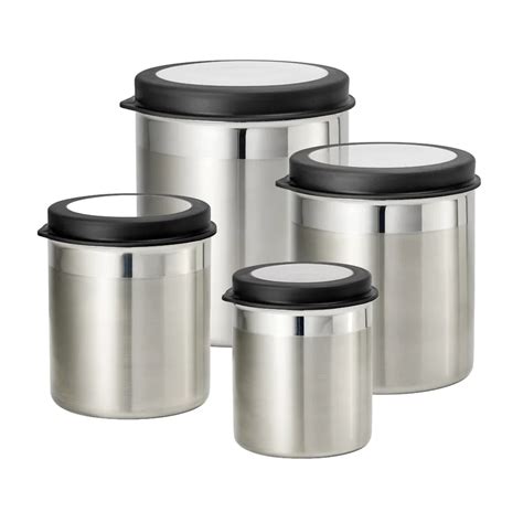 white canister set with dark wood tops that fit perfect stainless steel canisters kitchen